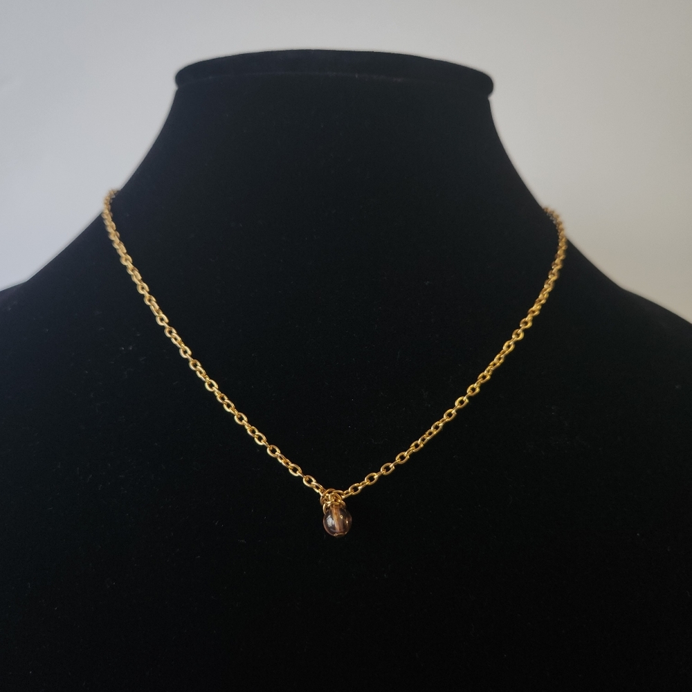 Simple Bead On Gold Tone Chain Necklace